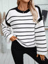 'Luna' Striped Crewneck Knit Sweater - Celes Fashion